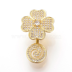 Brass Micro Pave Cubic Zirconia Magnetic Clasps, Flower, Golden, 28~31x17~18x12~13mm, Hole: 1mm(ZIRC-S058-05G)