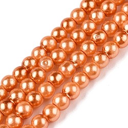 Baking Painted Glass Pearl Bead Strands, Pearlized, Round, Dark Orange, 3~4mm, Hole: 0.5mm, about 195pcs/strand, 23.6 inch(HY-Q003-3mm-36-A)