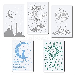 Plastic Drawing Painting Stencils Templates, Rectangle, Moon Pattern, 20x30cm, 5pcs/set(DIY-WH0244-022)