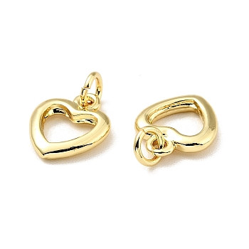 Brass Heart Charms, with Jump Rings, Cadmium Free & Lead Free, Long-Lasting Plated, Real 18K Gold Plated, 10.5x9x1.5mm, Hole: 2.7mm