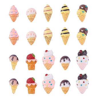 50Pcs 10 Styles Resin Decoden Cabochons, DIY for Mobile Phone Decoration & Bobby Pin Accessories, Ice Cream, Mixed Color, 19~26x12~15x6~10mm, 5pcs/style