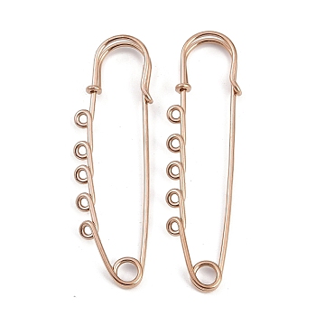 Ion Plating(IP) 304 Stainless Steel Safety Pins Brooch Findings, Kilt Pins with 5 Loops for Lapel Pin Making, Rose Gold, 71.5x20.5x5.5mm, Hole: 2mm