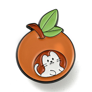 Cartoon Fruit with Cat Enamel Pins, Black Alloy Badge for Backpack Clothes, Orange, 30x26x1.5mm