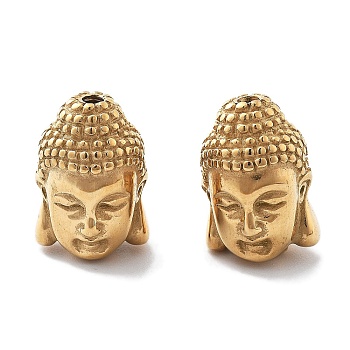 PVD Vacuum Plating 304 Stainless Steel Beads, Buddha Head, Real 18K Gold Plated, 15.5x11x11.5mm, Hole: 2mm