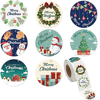 Christmas Paper Stickers, Self-adhesive Decorative Stickers Decals, Christmas Wreath, 25mm, 500pcs/roll