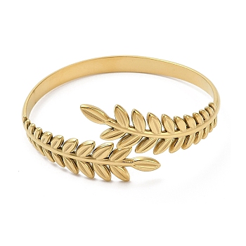 Ion Plating(IP) 304 Stainless Steel Greek Roman Laurel Leaf Cuff Bangles, Jewelry for Women, Real 18K Gold Plated, Inner Diameter: 2 inch(5.05cm)