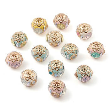Handmade Indonesia Beads, with Glass Rhinestone and Alloy Findings, Rondelle with Flower, Mixed Color, 19x19x20mm, Hole: 1.8mm