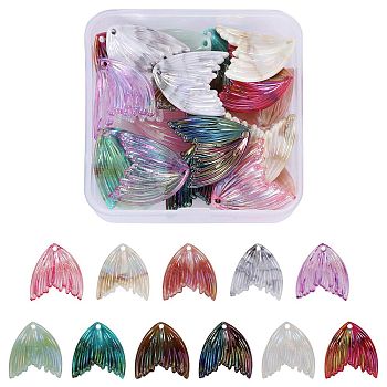 22 Pieces Resin Pendant Phantom Colorful Gradient Fish Tail Pendant Handmade Ear Studs and Earring Accessories(11 styles), Colorful, 27x25.5mm, Hole: 1.6mm