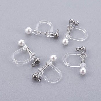 Plastic Clip-on Earring Findings, with Shell Pearl and 316 Surgical Stainless Steel Findings, Stainless Steel Color, 17.5x11.5x3mm, Hole: 1.4mm