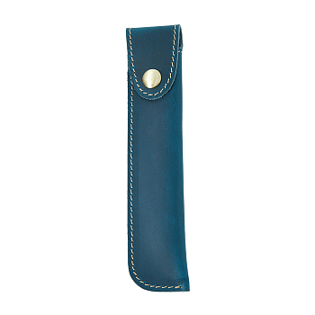 Crazy Horsehide Pen Sleeve Pouch, Fountain Pen Protective Cover, Single Pen Holder, with Alloy Snap Button, Rectangle, Prussian Blue, 170x36x16mm