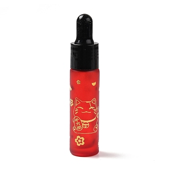 Rubber Dropper Bottles, Refillable Glass Bottle, for Essential Oils Aromatherapy, with Fortune Cat Pattern & Chinese Character, Red, 2x9.45cm, Hole: 9.5mm, Capacity: 10ml(0.34fl. oz)