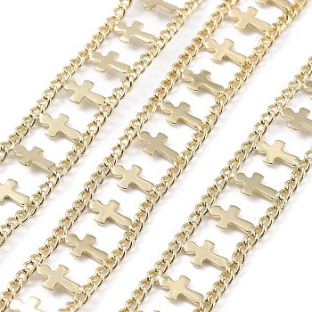 Rack Plating Brass Curb Chains, Long-Lasting Plated, Soldered, with Spool, Lead Free & Cadmium Free, Real 18K Gold Plated, Link: 10x1mm