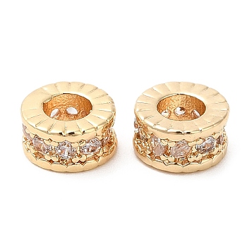 Rack Plating Brass Micro Pave Cubic Zirconia Beads, Long-Lasting Plated, Lead Free & Cadmium Free, Column, Real 14K Gold Plated, 6x3mm, Hole: 2.8mm
