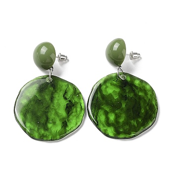 Resin Stud Earrings, with Iron Finding and Sterling Silver Pin, Green, 56~57x36mm