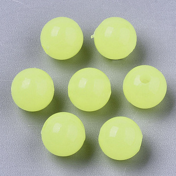 Luminous Acrylic Beads, Glow in the Dark, Round, Yellow, 6mm, Hole: 1.6mm, about 4600pcs/500g