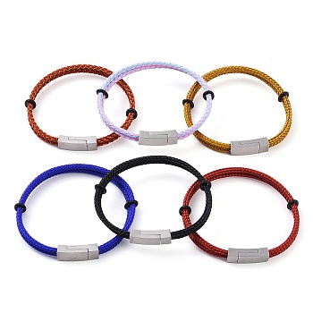 Stainless Steel Twist Rope Bangles, with 304 Stainless Steel Magnetic Clasps for Women Men, Mixed Color, Stainless Steel Color, 8-1/4 inch(20.8cm), 6~9mm
