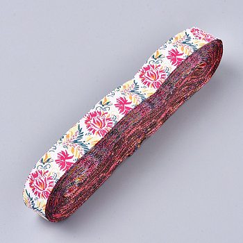 Jacquard Ribbon, Tyrolean Ribbon, Polyester Ribbon, for DIY Sewing Crafting, Home Decors, Peony Pattern, Colorful, 7/8"(22mm)