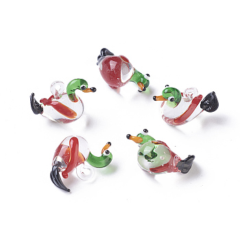 Handmade Lampwork Pendants, Mandarin Duck, Colorful, 23~26x12~13x17~18mm, Hole: 2~4mm