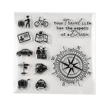 Plastic Stamps, for DIY Scrapbooking, Photo Album Decorative, Cards Making, Stamp Sheets, Travel Themed, 107x107x3mm