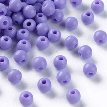 Opaque Acrylic Beads, Round, Medium Purple, 6x5mm, Hole: 1.8mm, about 4400pcs/500g