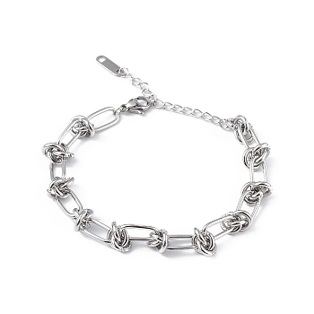 304 Stainless Steel Oval & Knot Link Chain Bracelets for Men Women, Stainless Steel Color, 6-1/2 inch(16.5cm)