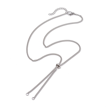 Tarnish Resistant Adjustable 304 Stainless Steel Curb Chains Necklaces Making, with Slide Stopper Beads and Lobster Claw Clasps, Stainless Steel Color, 20.47 inch(52cm), Inner Diameter: 0.12 inch(0.3cm)