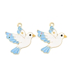 Alloy Enamel Pendants, Bird Charms, White, Golden, 30x29x2mm, Hole: 2mm(FIND-P035-16G)