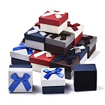 6Pcs Cardboard Ring Boxes, with Bowknot Ribbon Outside and White Sponge Inside, Square, Mixed Color, 5~5.3x5~5.3x3.8~4cm(CBOX-FS0001-04D)
