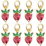 10Pcs Brass Micro Pave Cubic Zirconia Charms, with Jump Rings, Long-Lasting Plated, Strawberry, Real 18K Gold Plated, 12x6x3.5mm, Hole: 3mm(KK-BBC0010-31)