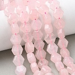 Natural Rose Quartz Beads Strands, Hexagon, 10~10.5x11~11.5x6.5~7mm, Hole: 1mm, about 37~38pcs/strand, 15.04~15.16''(38.2~38.5cm)(G-G463-A01-10x11mm)