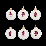 Natural White Jade Pendants, Flat Round Charms with Brass Micro Pave Cubic Zirconia Findings, Long-Lasting Plated, Rack Plating, Real 18K Gold Plated, Cadmium Free & Lead Free, 18x13x7mm, Hole: 2mm(G-Z134-03G-01)