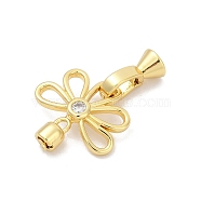 Brass Micro Pave Clear Cubic Zirconia Fold Over Clasps, Flower, Real 18K Gold Plated, 28mm(KK-M311-20G)