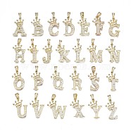 Brass Micro Pave Clear Cubic Zirconia Pendants, Real 18K Gold Plated, Cadmium Free & Nickel Free & Lead Free, Alphabet, Letter A~Z, 20.5~23x11~18x2~3mm, Hole: 2.5x5mm(KK-N241-002-NR)