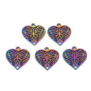 Hollow Alloy Pendants, Cadmium Free & Nickel Free & Lead Free, Heart with Butterfly, Rainbow Color, 22x22x2mm, Hole: 2mm(PALLOY-S180-110-NR)