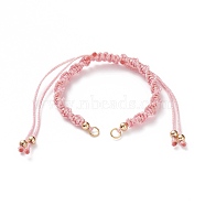 Adjustable Polyester Braided Cord Bracelet Making, with Brass Beads and 304 Stainless Steel Jump Rings, Golden, Pearl Pink, Single Chain Length: about 5-1/2 inch(14cm)(AJEW-JB00848-01)