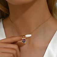 Brass Rectangle with Star Pendant Necklace, Valentine's Day Elegant Gift for Women, Golden(HZ6201-3)