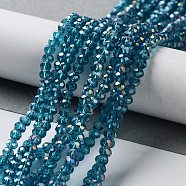 Electroplate Glass Beads Strands, AB Color Plated, Faceted Rondelle, Cadet Blue, 3.5~4x2.5~3mm, Hole: 0.5mm, about 123~127pcs/strand, 13.39 inch~13.78 inch(34cm~35cm)(X-EGLA-R048-3mm-17)