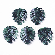Cellulose Acetate(Resin) Pendants, Tropical Leaf Charms, Monstera Leaf, Dark Cyan, 27x22x4mm, Hole: 1.4mm(KY-N155-01A)