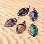 Natural & Synthetic Mixed Stone Pendants, with Brass Findings, teardrop, Antique Silver, 48x27x10mm, Hole: 6x3.5mm(G-F265-04)
