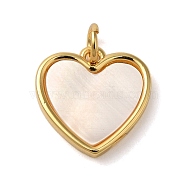 Rack Plating Brass Pave Shell Heart Charms with Jump Rings, Long-Lasting Plated, Real 18K Gold Plated, 14.5x14.5x2mm, Hole: 1mm(KK-K345-12G)