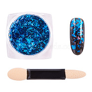 Flake Foil Nail Art Glitter Powder, Nail Art Decoration, with One Brush, Blue, 30x30x17mm, about 0.3g/box(X-MRMJ-Q046-012C)