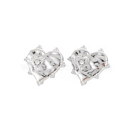 304 Stainless Steel Stud Earring Findings, with Ear Nuts, Loop and Crystal Rhinestone, Heart, Stainless Steel Color, 17x18mm, Hole: 1.8mm, Pin: 0.7mm(STAS-N097-242P)