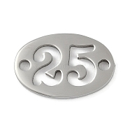 Non-Tarnish 304 Stainless Steel Flat Round Connector Charms, Laser Cut, Hollow Number 25 Links, Stainless Steel Color, 10.5x16x1.2mm, Hole: 1.6mm(STAS-L279-021P)