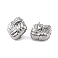 304 Stainless Steel Earrings, Cube, Platinum, 29x28.5mm(EJEW-O004-13P)