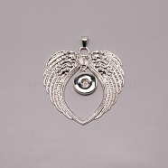 Wing Alloy Pendant Setting, with Brass Snap Button, Antique Silver & Platinum, 77x66x3mm, Inner Diameter: 5.5mm(MAK-WH0011-02)