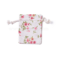 Burlap Packing Pouches, Drawstring Bags, Rectangle with Flower Pattern, Colorful, 8.7~9x7~7.2cm(ABAG-I001-7x9-13)