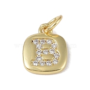 Rack Plating Brass Micro Pave CLear Cubic Zirconia Charms, with Jump Rings, Cadmium Free & Lead Free, Long-Lasting Plated, Real 18K Gold Plated, Letter B, 11.5x9x1.5mm, Hole: 2.8mm(KK-E110-14G-B)