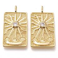 Brass Micro Pave Clear Cubic Zirconia Pendants, with Jump Rings, Long-Lasting Plated, Rectangle with Sun, Clear, Golden, 43x23x5mm, Hole: 5x2.5mm(ZIRC-I044-06G)