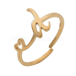 304 Stainless Steel Cuff Rings for Women, Heart with LetterA~Z, Real 18K Gold Plated, Letter D, 10mm, inner diameter: adjustable.(RJEW-D285-01G-D)