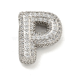 Platinum Plated Brass Micro Pave Cubic Zirconia Pendants, Letter Charms, Letter P, 17x21x6.5mm, Hole: 3.5x2mm(KK-L073-001P-P)